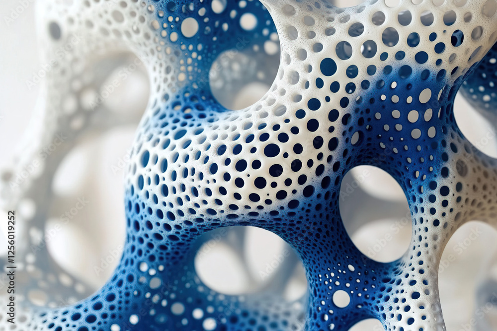 Poster abstract structure with intricate patterns showcasing a blend of white and blue hues