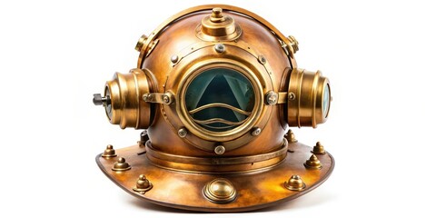 Antique Diving Helmet on White Background