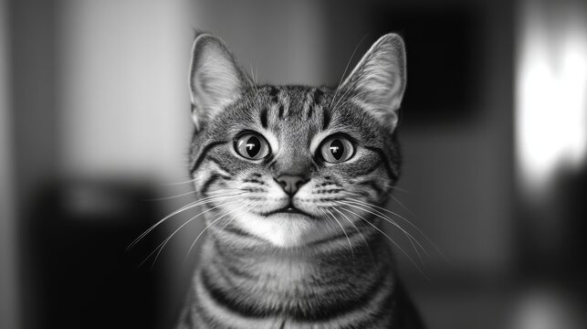 Intriguing Black and White Tabby Cat Portrait