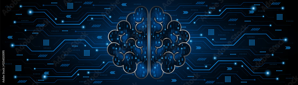 Poster Circuit board of computer neural network or electronic artificial intelligence. Brain circuit technology. modern technology innovation concept background	