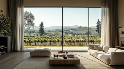 Modern Living Room with Stunning Vineyard View