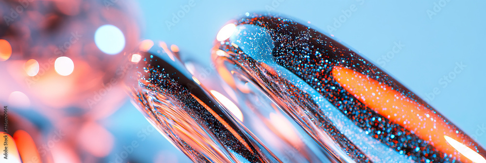 Poster abstract image of glittered translucent forms in blue and orange