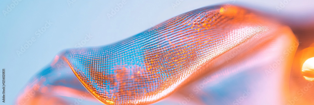 Poster translucent material with grid pattern, orange and blue hues