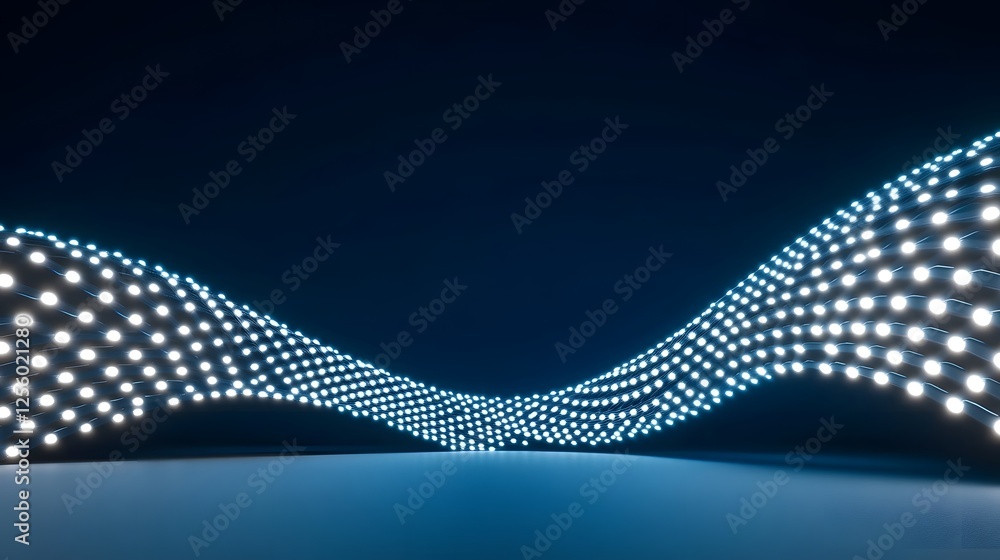 Poster dynamic light lines crossing futuristic bridge at night symbolizing speed and technological