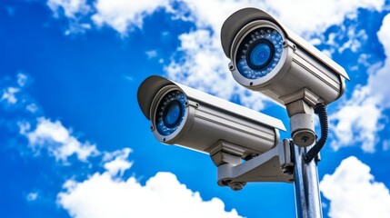 Modern Security Cameras Against a Beautiful Blue Sky