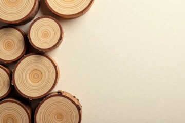 Rustic Wooden Circles Arranged on a Light Beige Background, Ideal for Design Projects and Creative Applications