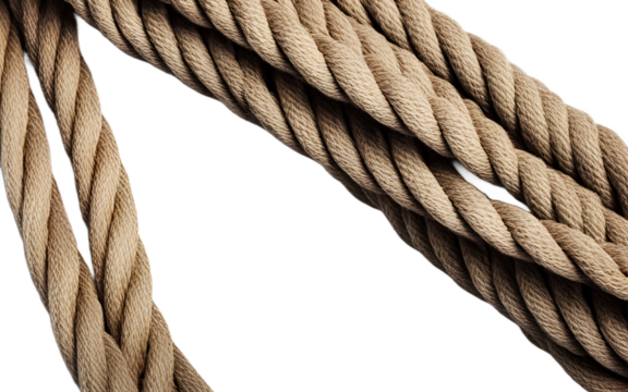 A durable tug-of-war rope with reinforced ends, isolated on a empty plain background