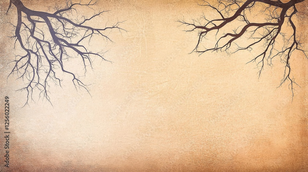 Poster a textured, vintage background with dark tree branches extending from the corners, creating a moody 