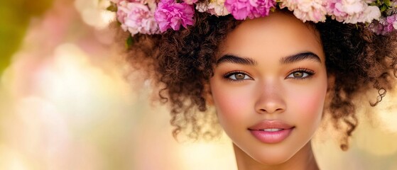 Naklejka premium Woman flower crown spring beauty portrait