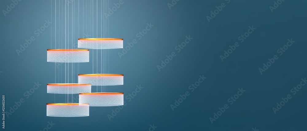 Poster a modern light fixture hangs elegantly against a blue background, featuring several rectangular elem