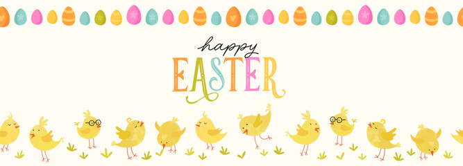 Lovely yellow chicks with cute decoration, hand drawn easter pattern, great for textiles, banners, wallpapers, decorations - vector
