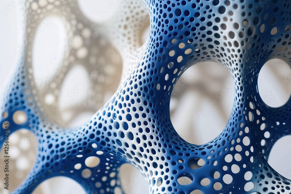 Poster intricate blue and cream structure showcases modern design and material innovation in 3d printing te