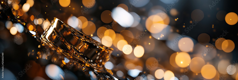 Poster gold-toned object with bokeh background