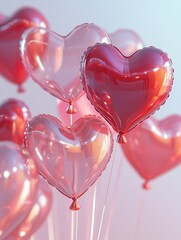 Colorful Heart Shaped Balloons Floating in a Bright Atmosphere
