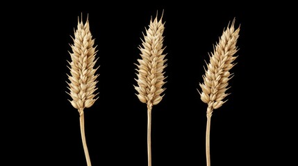 Three Wheat Ears Against a Black Background