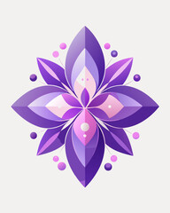 Geometric Lotus Flower Symmetric Design with Purple Lavender Petals in Minimal Modern Floral Art