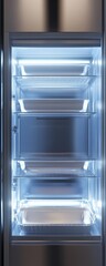Fototapeta premium Blank frozen food tray in a sleek, modern freezer with LED lighting