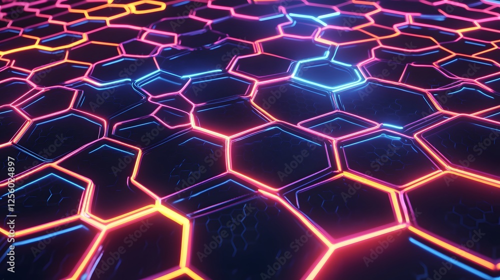 Poster illuminated hexagons create a vibrant and futuristic looking abstract background