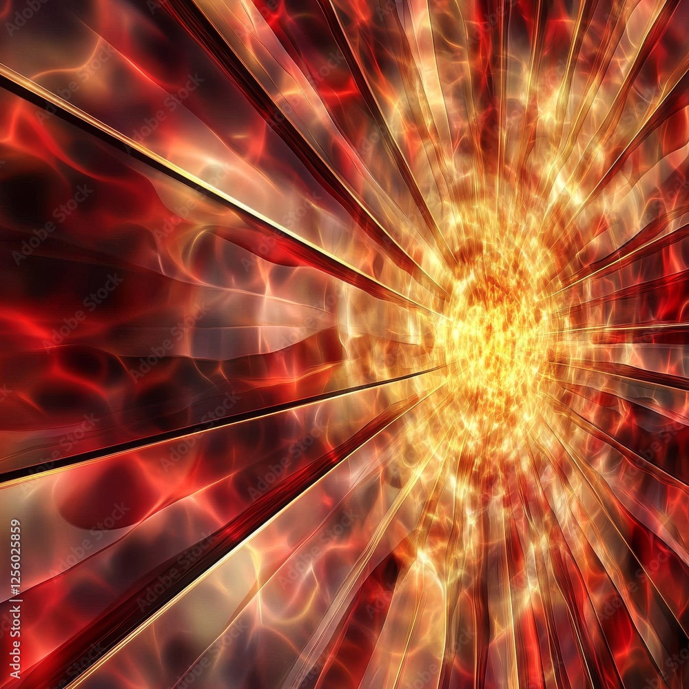 Poster a vibrant explosion of fiery colors radiating from a central point, creating a dynamic and energetic