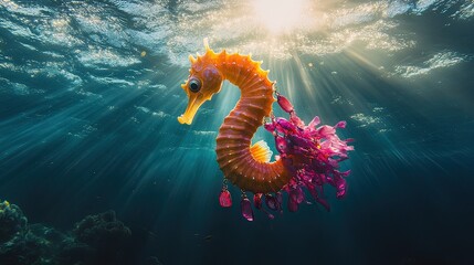 Obraz premium Ocean Seahorse Sunbeams Coral Reef Jewelry