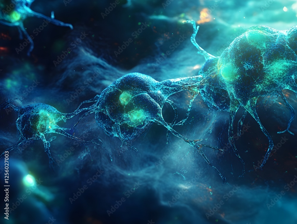 Poster Microscopic View of Neurons in a Colorful Neural Network