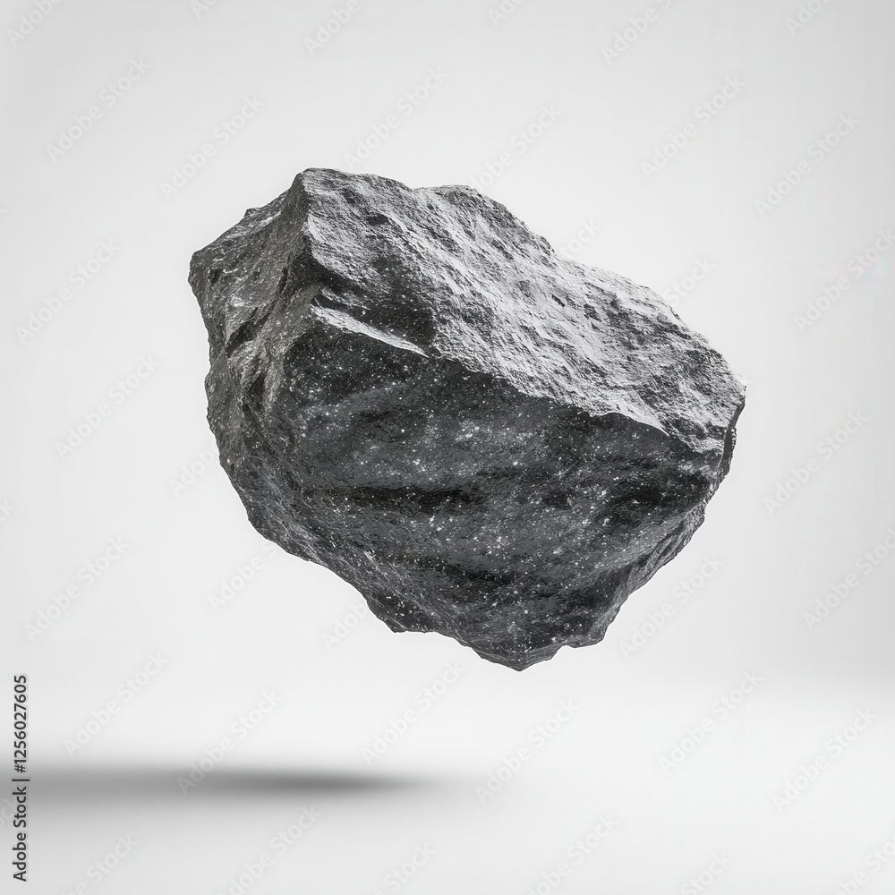 Poster meteorite fragment floating in space, high detail 3d render for educational and creative projects