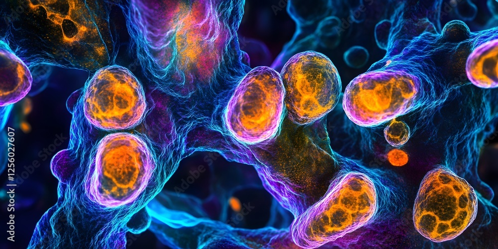 Poster vibrant colorful cellular structure under microscopic viewpoint