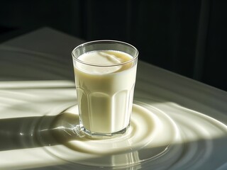 a glass of milk in a bright light