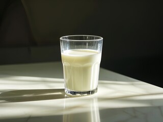 a glass of milk in a bright light