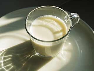 a glass of milk in a bright light