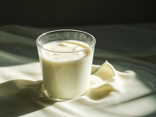 a glass of milk in a bright light