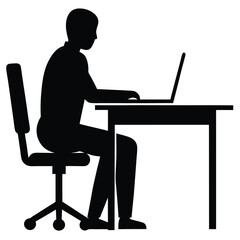 person working at a desk in an office, sitting on a chair with hands on a laptop or computer