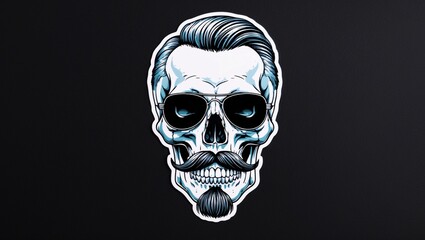 Fototapeta premium Stylish skull design with sunglasses and mustache adds a modern twist to traditional motifs in a vibrant illustration showcased against a dark background