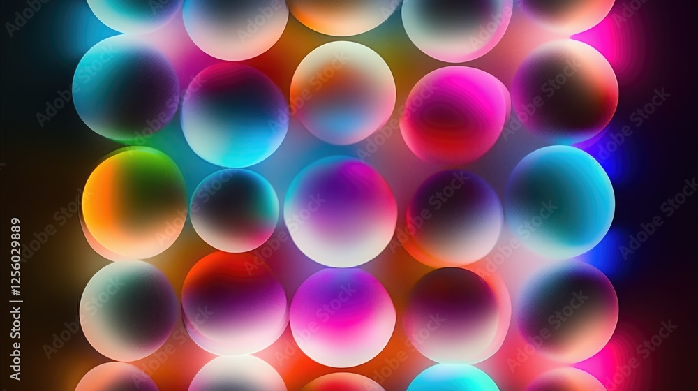Poster array of colorful, semi - transparent spheres creating a vibrant and abstract visual, suitable for d