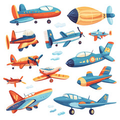 A Collection of Whimsical Airplanes Soaring Through the Sky Fun Flight Adventures