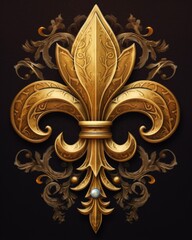 Gothic Fleur de Lis. France Heraldic Symbol of Antique Art: Beautiful Cross and Curl Artwork in Classic Style