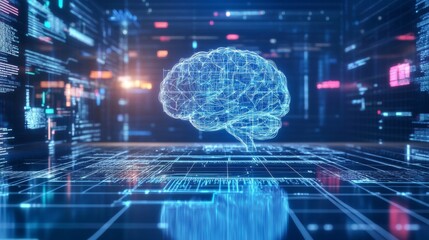 Digital technology backdrop featuring medical data flow and machine learning network in dark space