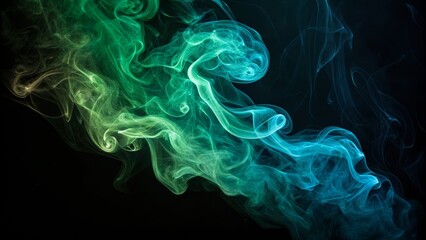 Fototapeta premium Abstract Teal and Green Smoke Composition Swirling Vapor, Dynamic Flow, Dark Background, Smoke Photography,Abstract Art Smoke art, Abstract photography