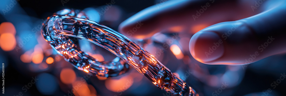 Poster translucent chain interacted with finger, bokeh background