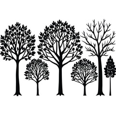 set of trees silhouettes