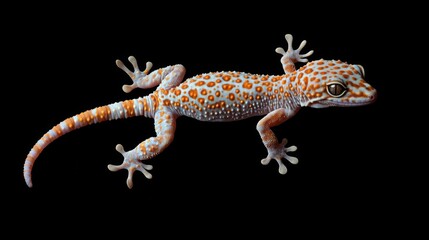 Fototapeta premium Closeup of a Spotted Gecko on Black Background
