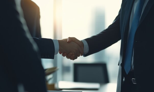 商务谈判合作成功的握手瞬间