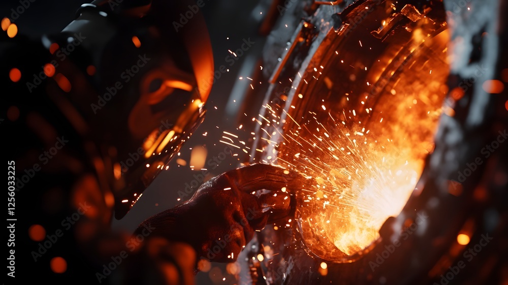 Poster dramatic and intense explosion of fiery sparks flames and glow in an industrial or urban background 