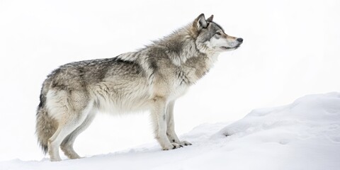 Obraz premium Gray Wolf in Winter Profile View, Snow Background, Wildlife Photography, Canis lupus Wildlife Photography, Winter Wolf