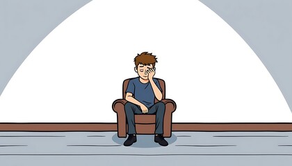 A Young Man Sitting Alone in a Chair, Feeling Sad and Depressed, Showing Signs of Mental Health Struggle