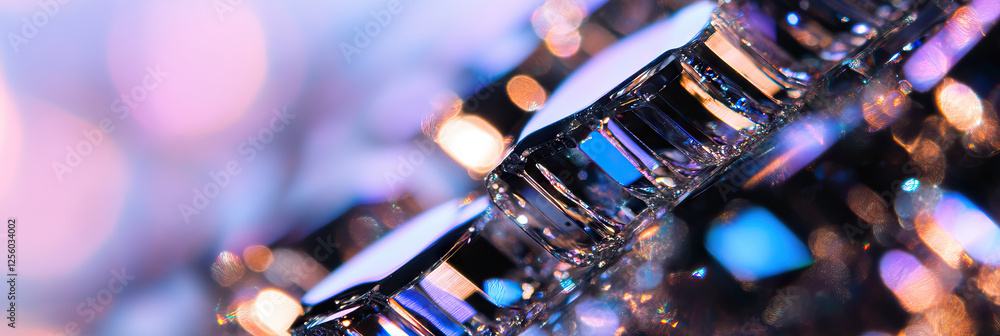 Poster close-up photograph of refracting faceted objects with bokeh background