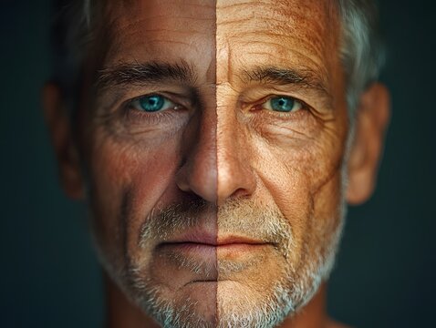 portrait of matured  person with happy and sad emotions in same face