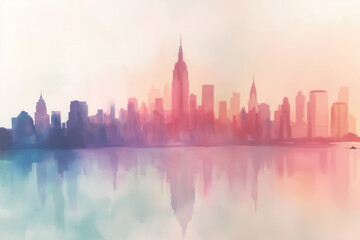 Fototapeta premium Pastel cityscape of new york city reflecting on water