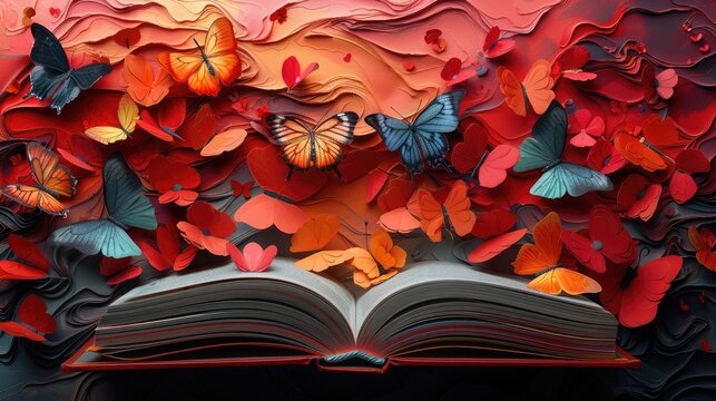 National read across America day. Colorful butterflies emerge from an open book, symbolizing the beauty of a day. World Book And Copyright Day banner with copy space