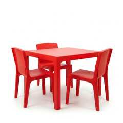 Red Plastic furniture, chair, table, stool on the white background